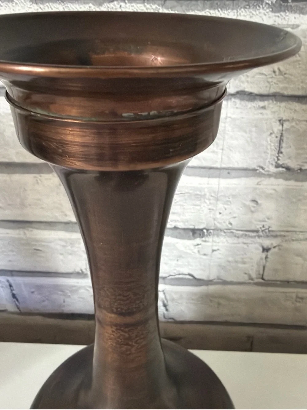 Vintage Patinated Brass Trumpet Candle Holder / Bud Vase – 12.5